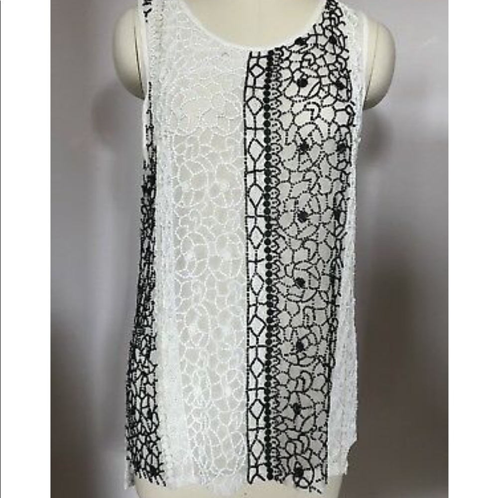 Parker black and white beaded tank top